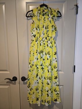 Ann Taylor Factory Yellow Floral Maxi Dress Summer Wedding Guest Coastal Brunch